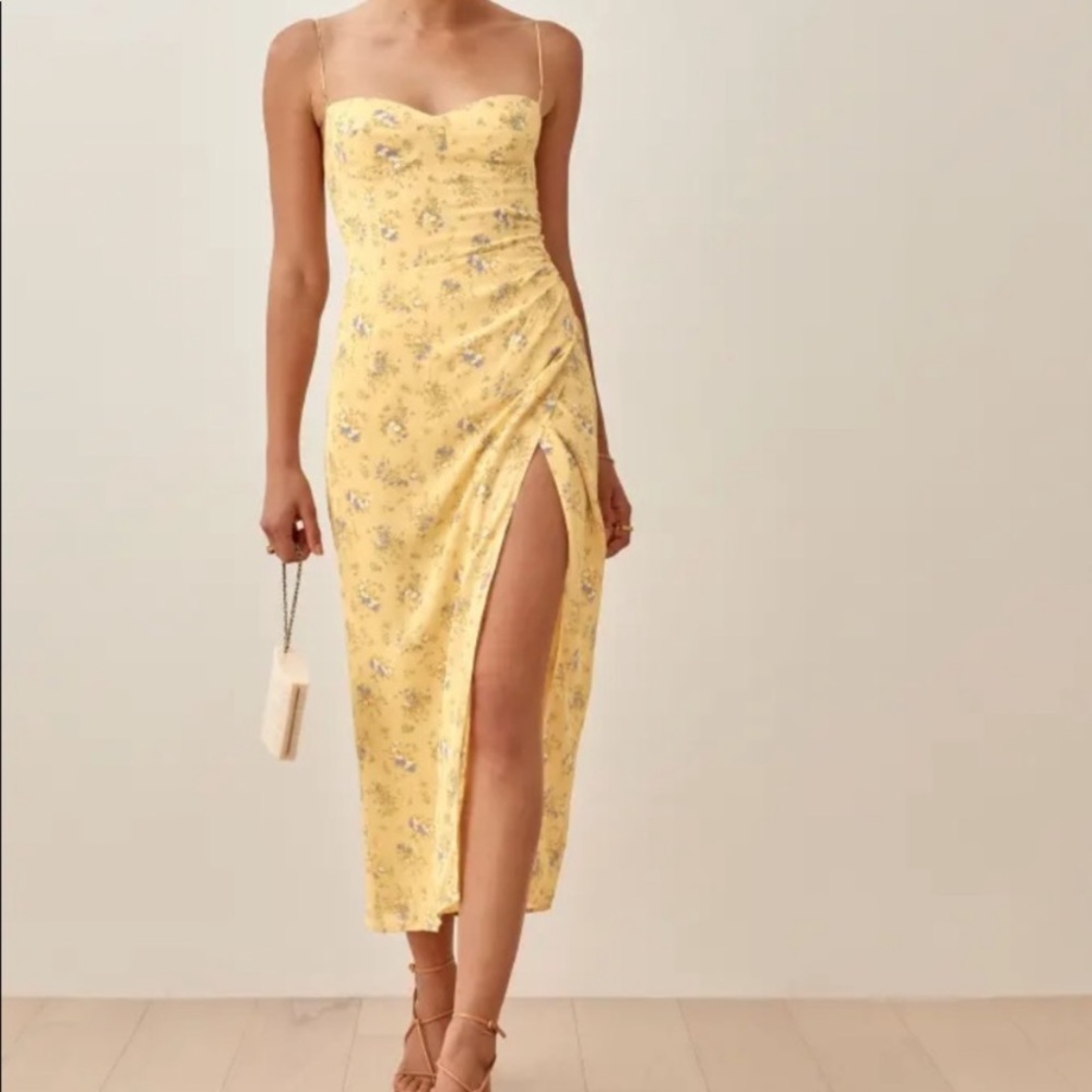 Reformation Yellow Floral Midi Dress